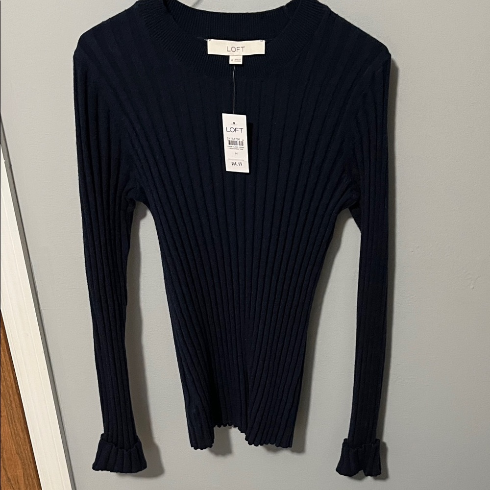 LOFT Women's Navy Ribbed Lightweight Sweater M NWT